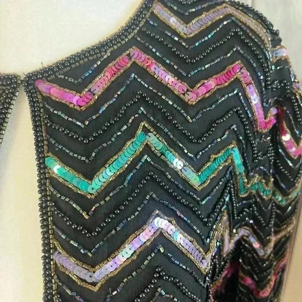 PAPELL BOUTIQUE Jewel Tone Beaded Sequined Silk Evening Jacket M holidays - Picture 6 of 8